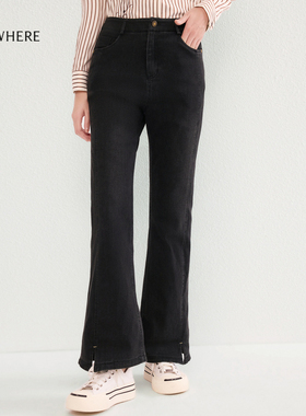 【年货新降】ELSEWHERE珂思黑色微喇裤女牛仔羽绒裤冬季新款