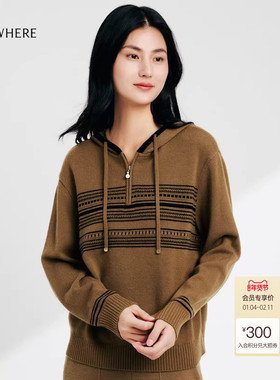 ELSEWHERE珂思【商场同款】绵羊毛休闲连帽针织衫毛衫冬季新款