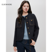 新款 呢外套2025冬季 羊毛桑蚕丝 ELSEWHERE珂思气质香风短款