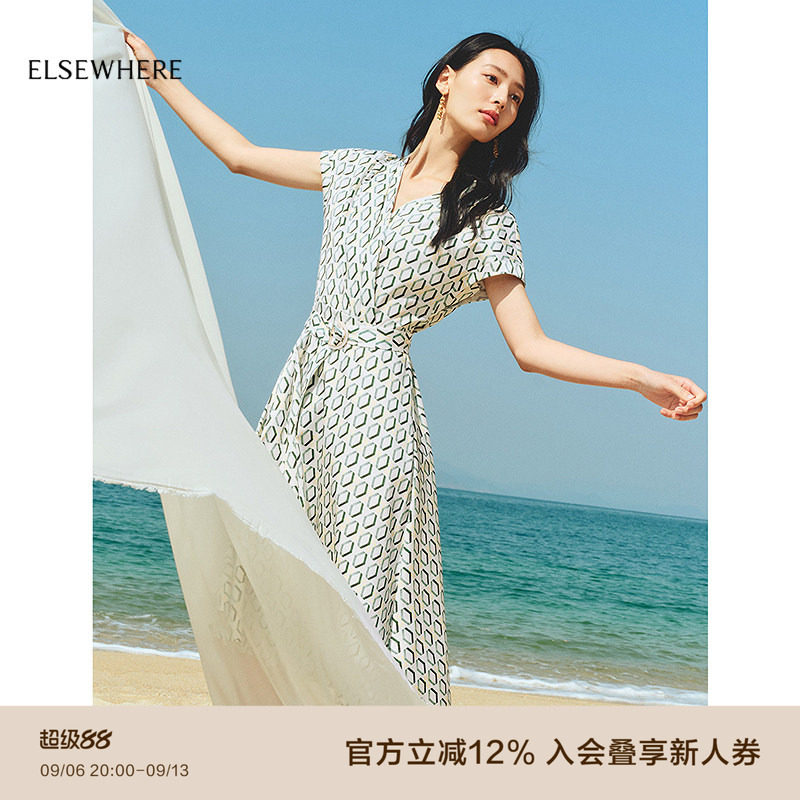 ELSEWHERE珂思文艺印花连衣裙图片