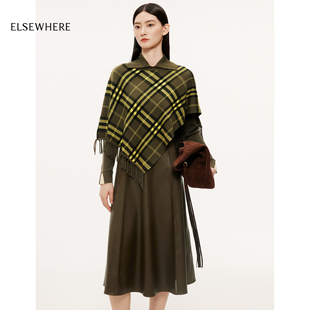 美丽诺羊毛 异材拼连衣裙女25秋季 珂思商场同款 斗篷式 新款 时尚