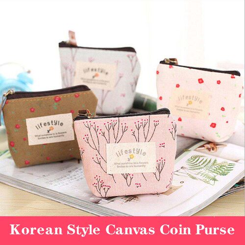 Korean Style Canvas Coin Purse Key Pouch for Women Daily Use