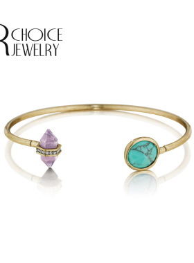 欧美风天然紫水晶复古开口手镯