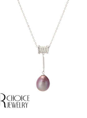 925银锆石紫色近圆天然珍珠项链