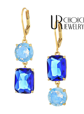 【UR CHOICE】GENUINE●欧美KS正品靛蓝色不对称水晶耳环