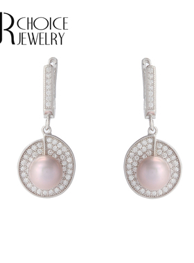 【UR CHOICE】QUEEN●定制珠宝925银锆石天然紫色珍珠半圆珠耳环