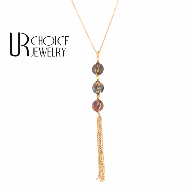 【UR CHOICE】GENUINE●欧美KS正品天然巴洛克紫色珍珠流苏长项链