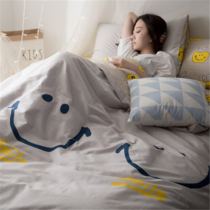 七好啄木鸟纯棉斜纹简约四件套1.8m床上用品春全棉1.5米床单韩式