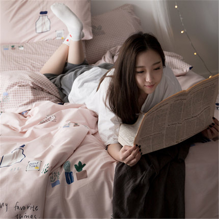 七好啄木鸟纯棉斜纹简约四件套1.8m床上用品春全棉1.5米床单韩式