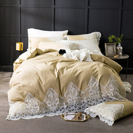 七好啄木鸟全棉韩版四件套公主风蕾丝花边被套纯棉1.8m床上用品