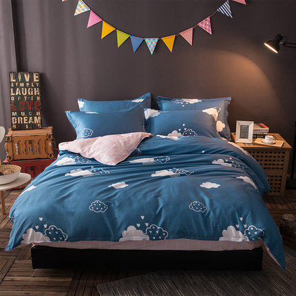 七好啄木鸟简约四件套全棉纯棉被套1.8m床夏季床上用品三件套床单