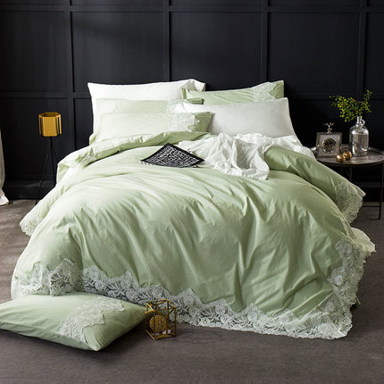七好啄木鸟全棉韩版四件套公主风蕾丝花边被套纯棉1.8m床上用品