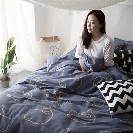 七好啄木鸟纯棉斜纹简约四件套1.8m床上用品春全棉1.5米床单韩式