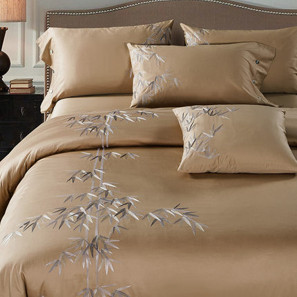 七好啄木鸟全棉刺绣四件套60S长绒棉贡缎绣花纯棉床上用品1.8m