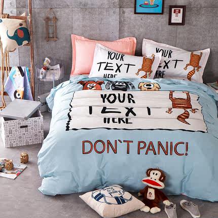 七好啄木鸟纯棉四件套全棉卡通北欧风1.8m床单被套简约床上用品