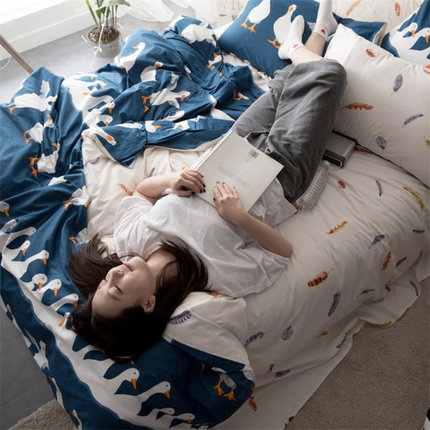 七好啄木鸟纯棉斜纹简约四件套1.8m床上用品春全棉1.5米床单韩式