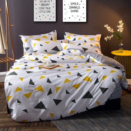 七好啄木鸟简约四件套全棉纯棉被套1.8m床夏季床上用品三件套床单