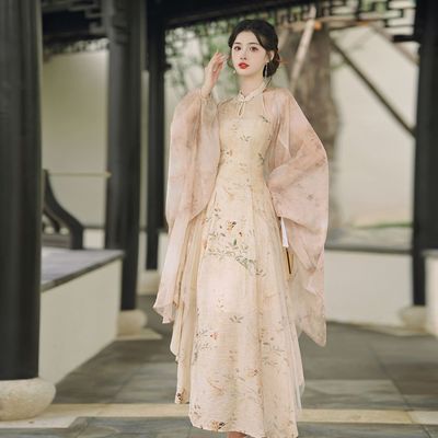 新中式国风禅意改良旗袍挂脖连衣裙女夏季气质感高级感收腰长