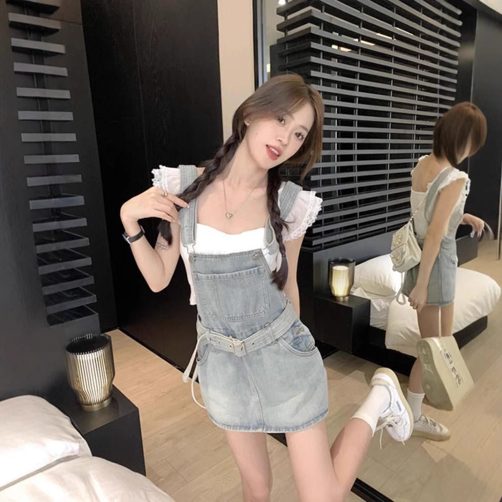 甜美减龄牛仔背带裙裤女2025春夏季高腰显瘦包臀短裙子辣妹