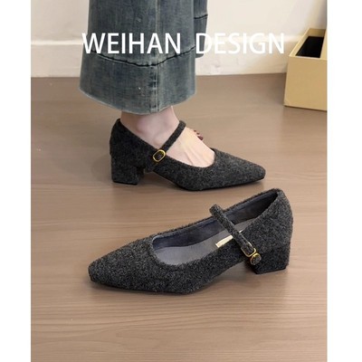 小个子冬季加绒玛丽珍鞋