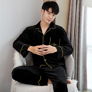 2025年新款潮流金丝绒男士睡衣春秋薄款男款套装秋冬可外穿家居服