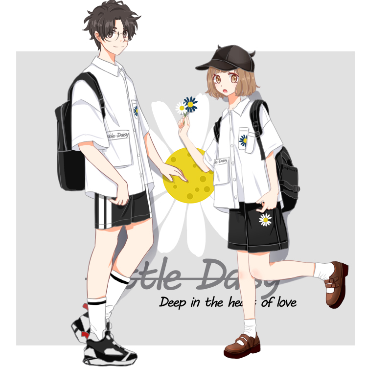 原创设计小雏菊潮流情侣短袖衬衫