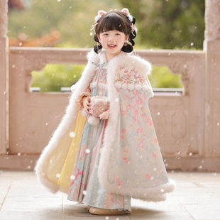 汉服女童2025冬款儿童古风仙气加绒大斗篷小女孩冬季披风披肩外套