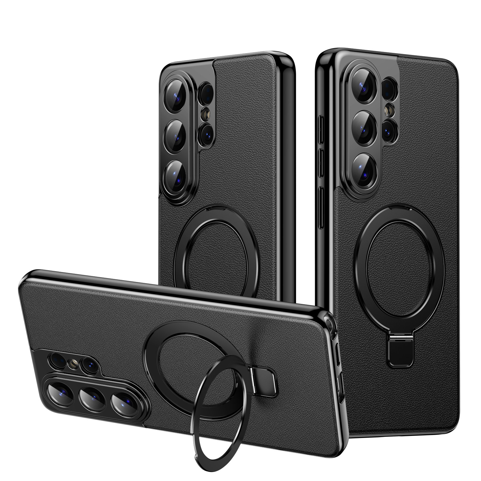 适用magsafe磁吸充旋转指环支架三星s26ultra手机壳电镀皮纹全包新款s26plus保护套S26防摔超薄高档商务男女