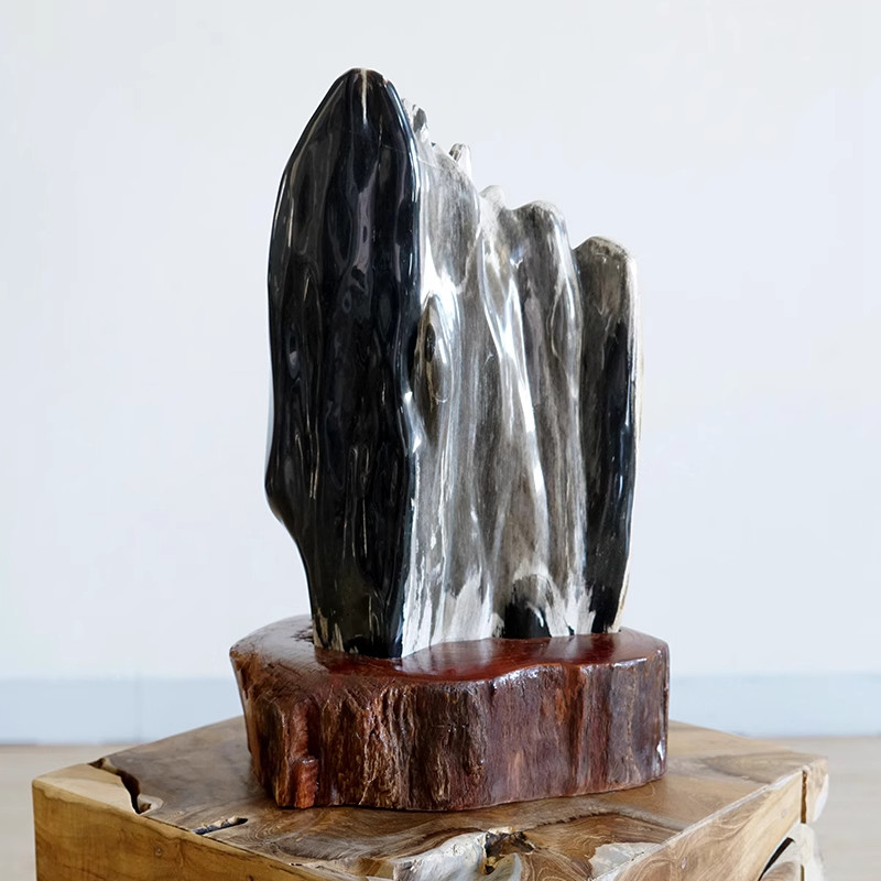 树化玉落地摆件客厅玄关新中式摆件天然木化石收藏装饰品镇石摆设