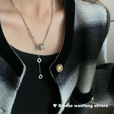 s925纯银轻奢路路通圆环小蛮腰毛衣链高级百搭流苏项链小众设计