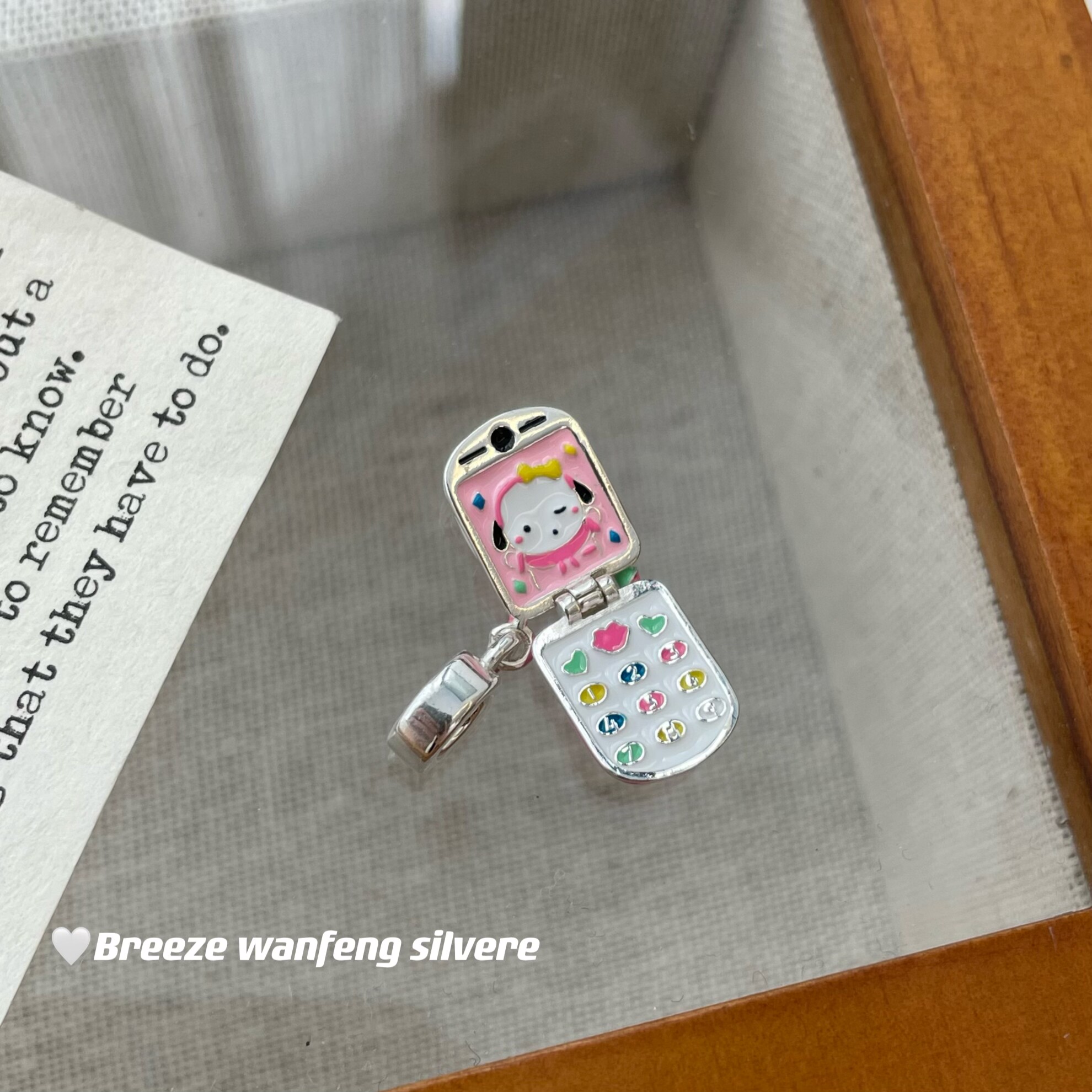 S925纯银小狗电话女童趣吊坠彩色小众可爱双面可打开坠子百搭