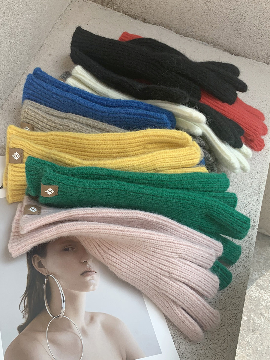 WINTER POINTS CUTE INS WOOL KNITTED GLOVES WINTER WOMENS CYCLING WARM EXPOSED TWO-FINGERED JAPANESE MENS AND WOMENS GLOVES