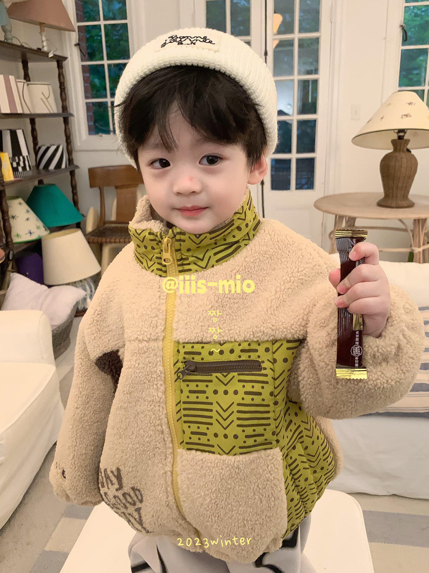 呆萌品牌童装 冬季儿童棉服 韩版男童羊羔毛夹棉保暖外套