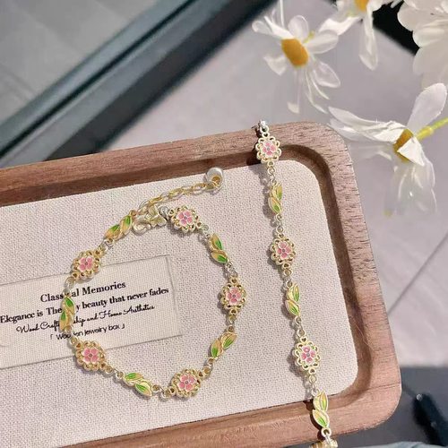 足银999.9描金珐琅彩麦穗手链国潮风轻奢百搭送女友