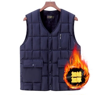 秋冬男士羽绒棉马甲加厚中老年棉背心加绒坎肩短款爸爸装大码马甲