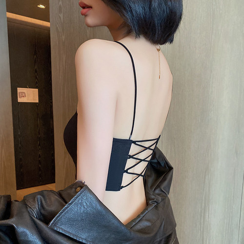 美背内衣女无痕薄款裹胸防走光带胸垫文胸一体细肩带吊带背心抹胸