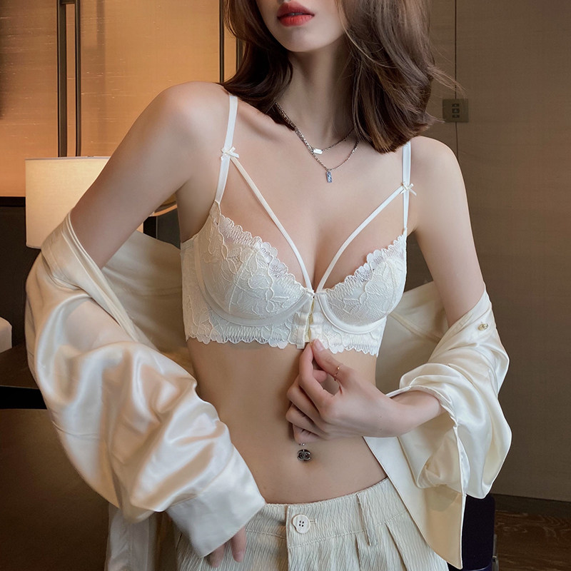 性感内衣女小胸聚拢无钢圈夏季薄款法式纯欲蕾丝美背前扣文胸套装