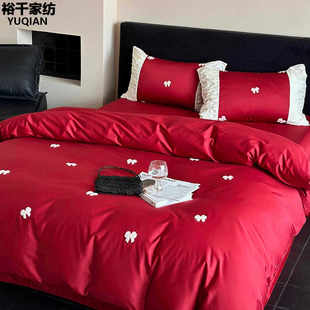 红色高级感纯棉四件套100全棉2026春季新款轻奢主卧室床笠款床品