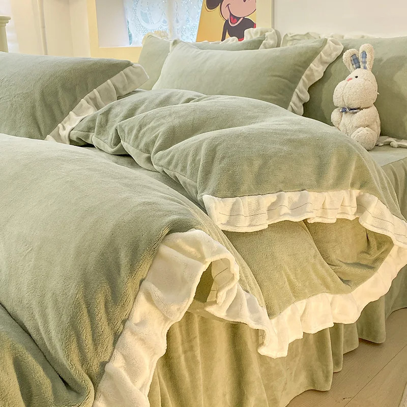 公主风冬季牛奶绒四件套双面加厚保暖珊瑚绒床品法兰加绒被套床单
