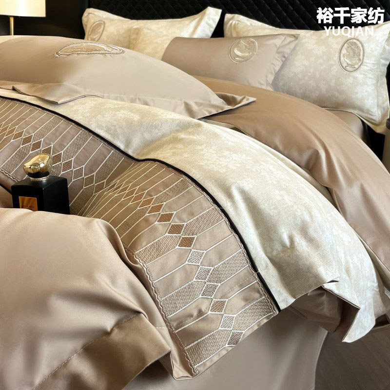 现代轻奢夏季纯棉四件套100全棉主卧室刺绣被套高级感床笠款床品