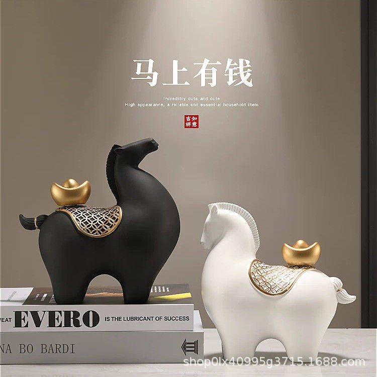 马上有钱摆件招财客厅酒柜轻奢高档玄关装饰品乔迁礼物开业