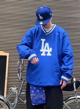 Dodgers美式ins复古LA道奇队v领运动logo刺绣舒适宽松经典棒球服