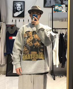 oldschool美式hiphop复古说唱街头OG Bboy 宽松大码圆领抓绒卫衣