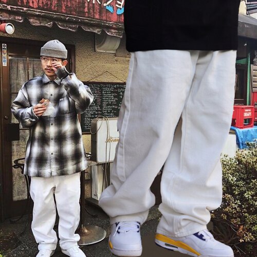 90s oldschool经典肥大街舞oversize透气舒适hiphop纯白色牛仔裤 - 封面