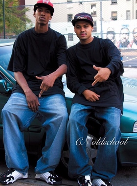 重磅old school嘻哈街舞oversize大码 厚实 hiphop浅蓝色牛仔裤