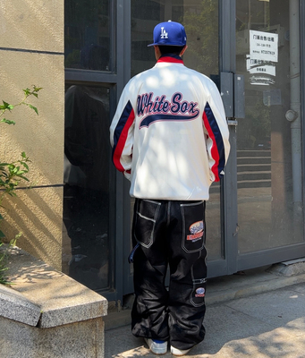 90s美式ins复古Sox白袜队拉链运动logo全刺绣舒适宽松经典训练服