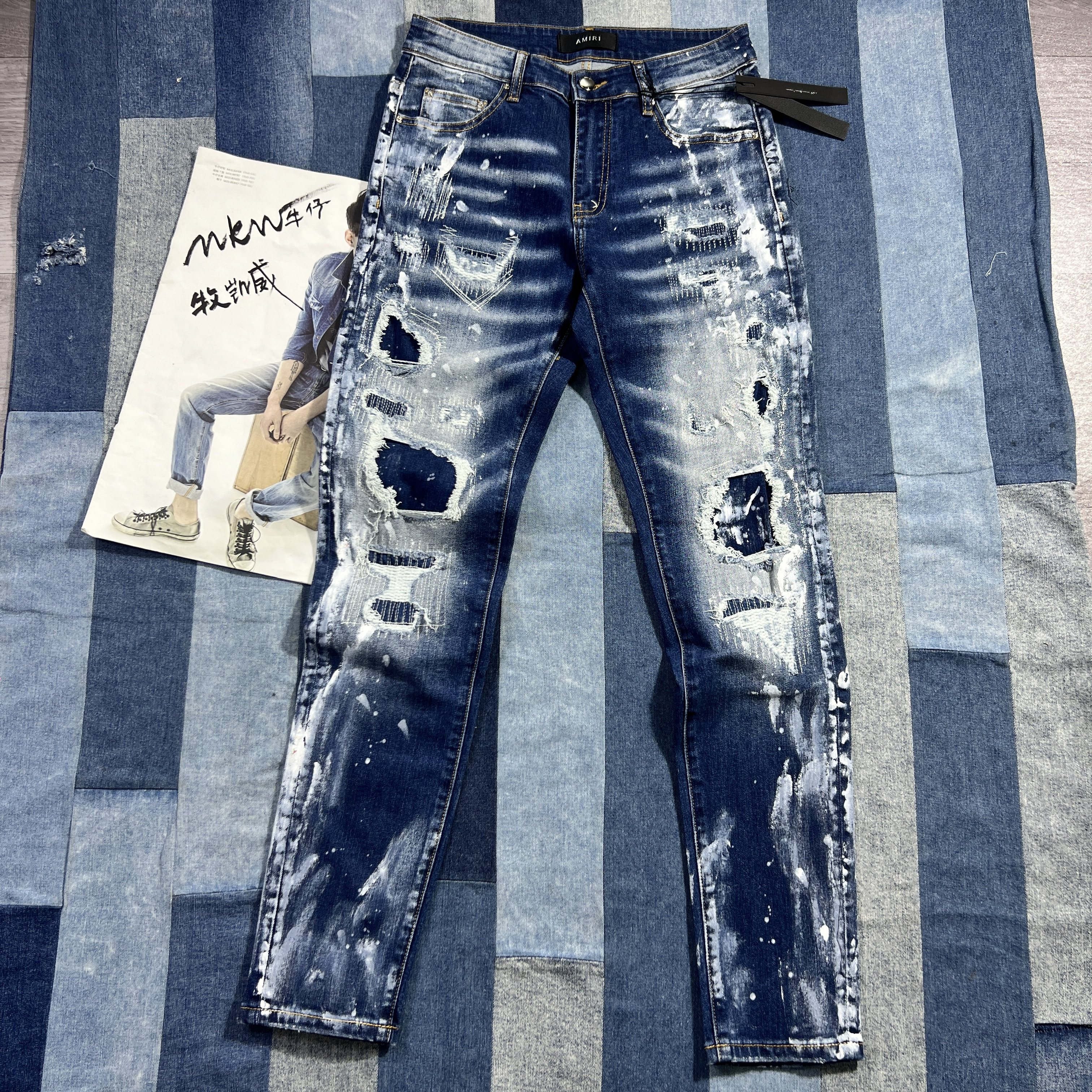高版本AM潮牌废士涂鸦牛仔裤男