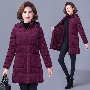 金丝绒羽绒棉衣冬装中长款妈妈棉服中老年人女装加厚外套大码棉袄