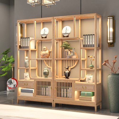 新中式纯实木博古架茶室白蜡木简约书架茶叶架置物展示摆件柜隔断