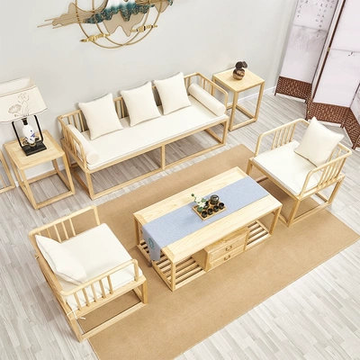 白蜡木简约现代禅意新中式实木沙发名宿定制家具原木客厅沙发